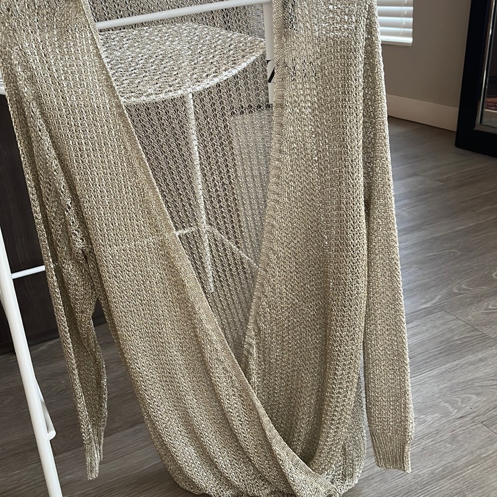 Zara sheer gold loose knit metallic sweater size S
